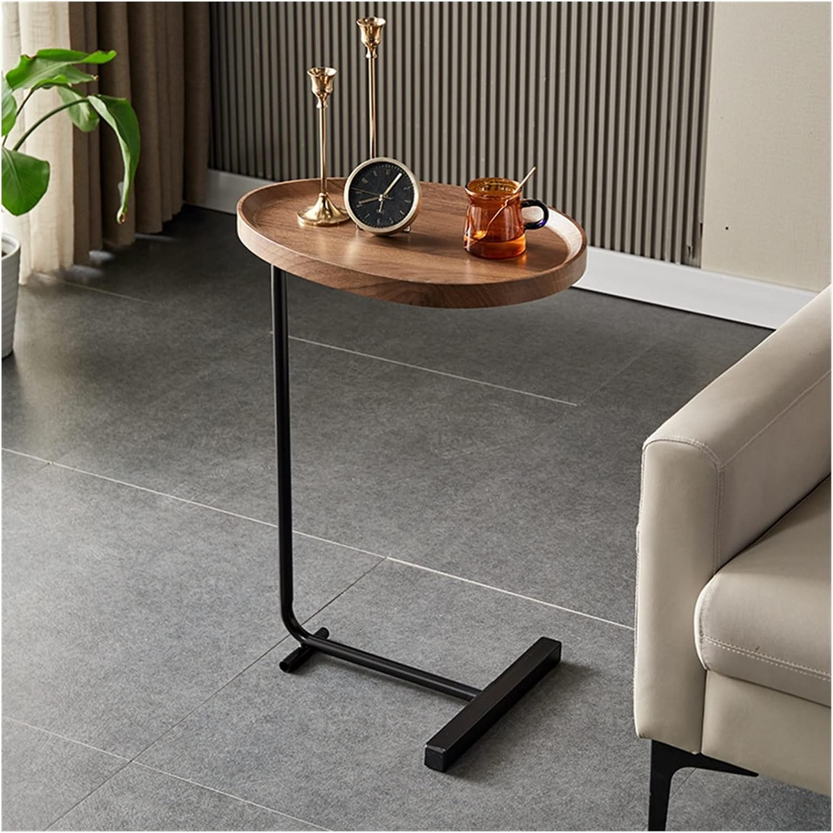 Wooden C-Shaped Side Table | طاولة جانبية خشبية على شكل حرف C